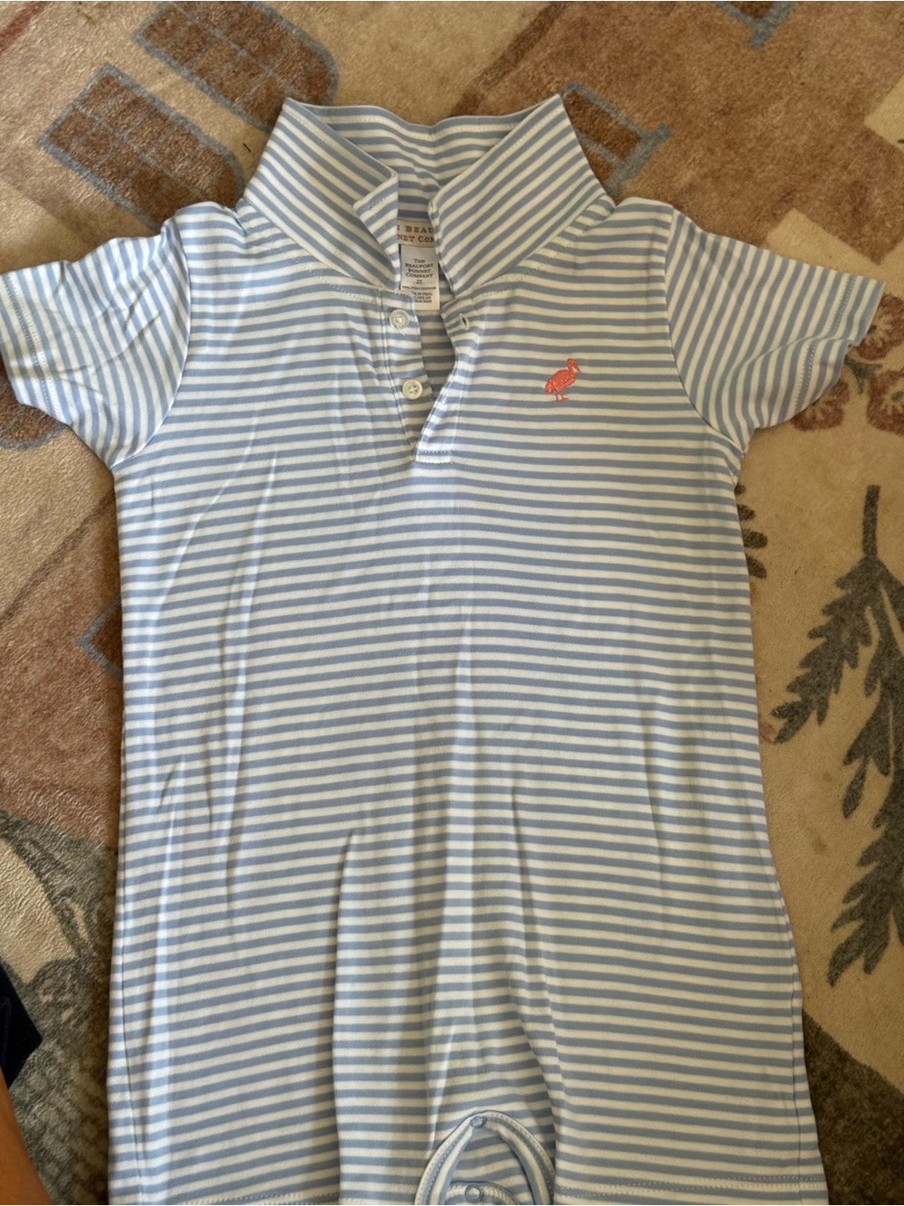 Boys Striped Polo Romper - Light Blue & White